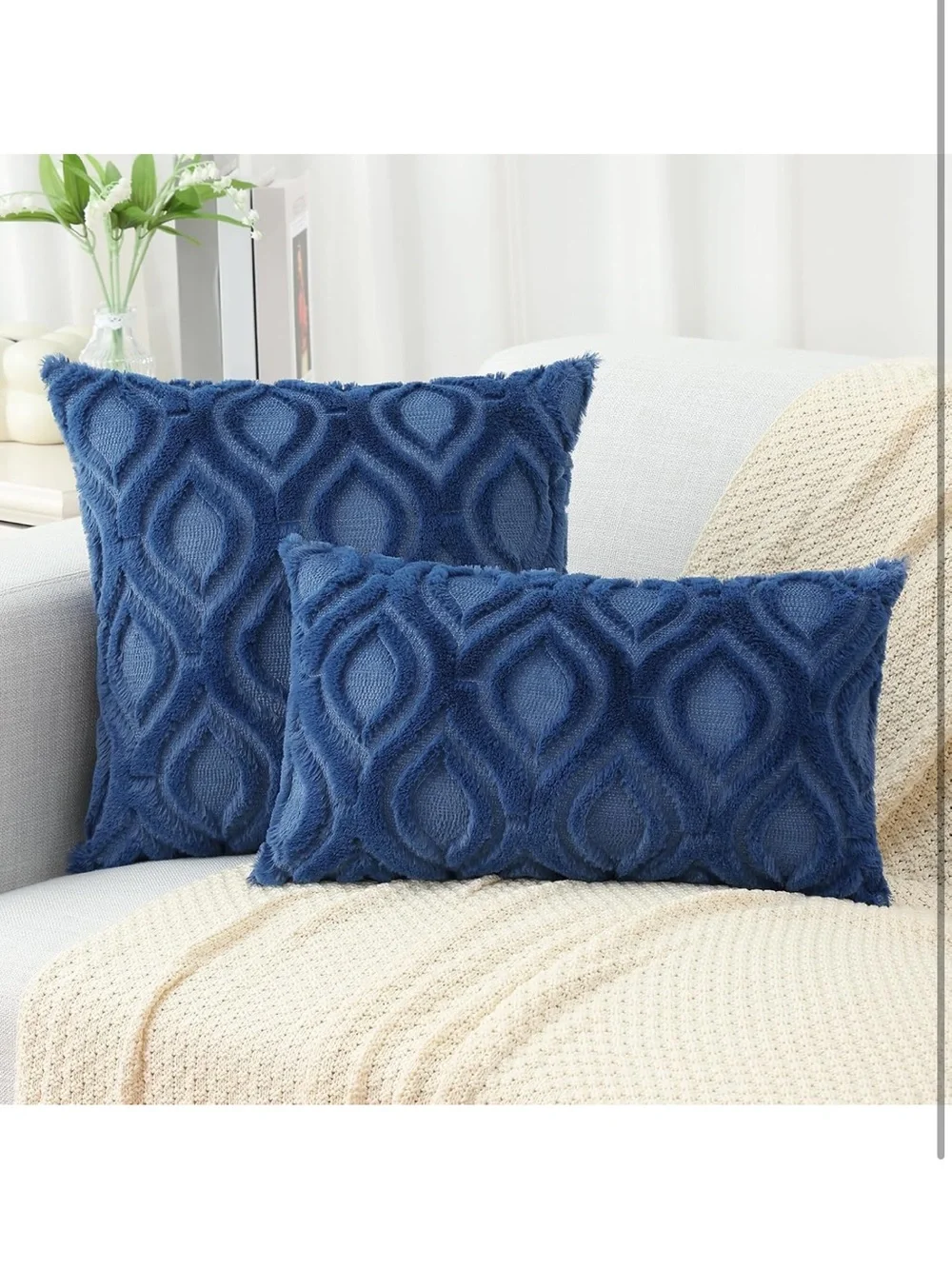 Throw Pillow Covers 24x24 Inch Set Of 2, Soft Plush Faux Wool Dark Blue 1041/bb8